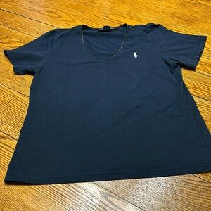 Ralph Lauren Blue Label ladies fit V-neck short sleeve tee. Black. Size Medium